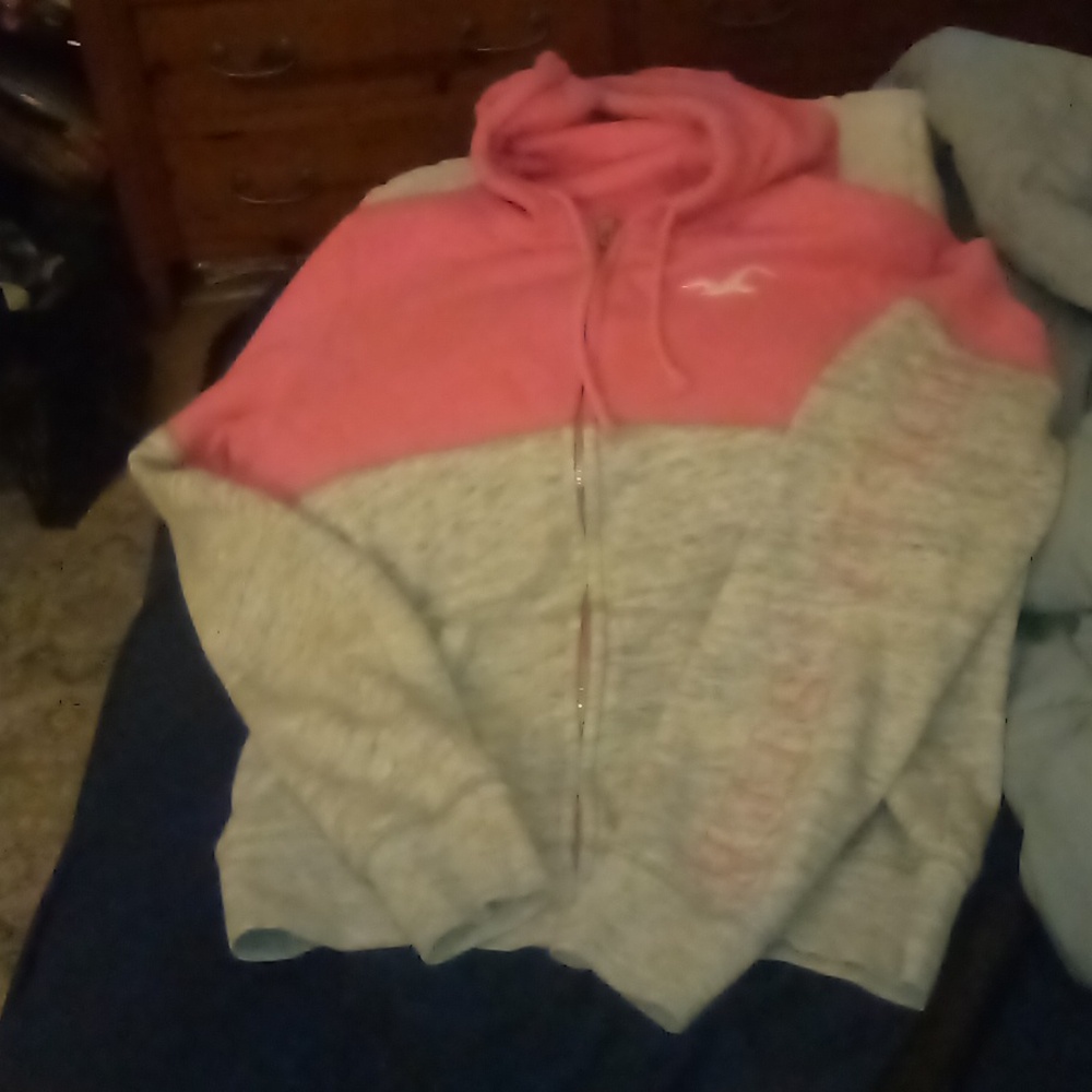 Pink and Gray Zip-Up Hoodie